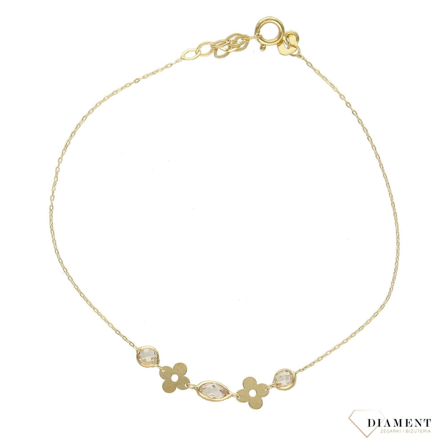 Bransoletka złota kwiatki cyrkonie BR 5178 ✓Złote Bransoletki Damskie w Sklepie z Biżuterią zegarki-diament.pl✓.jpg